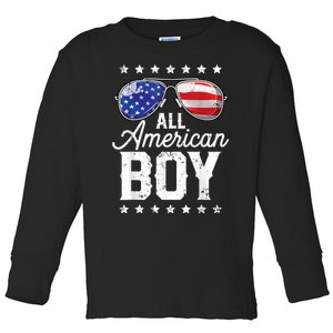 All American Boy 4th Of July Usa Sunglasses Family Matching Toddler Long Sleeve Shirt