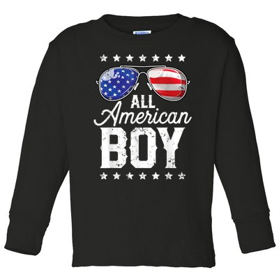 All American Boy 4th Of July Usa Sunglasses Family Matching Toddler Long Sleeve Shirt