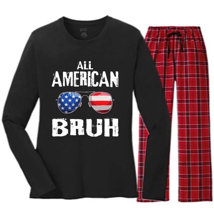 All American Bruh 4th Of July Boy Patriotic Women's Long Sleeve Flannel Pajama Set 