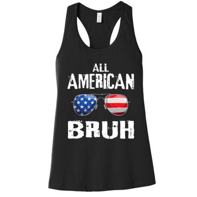 All American Bruh 4th Of July Boy Patriotic Women's Racerback Tank