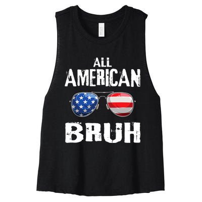 All American Bruh 4th Of July Boy Patriotic Women's Racerback Cropped Tank