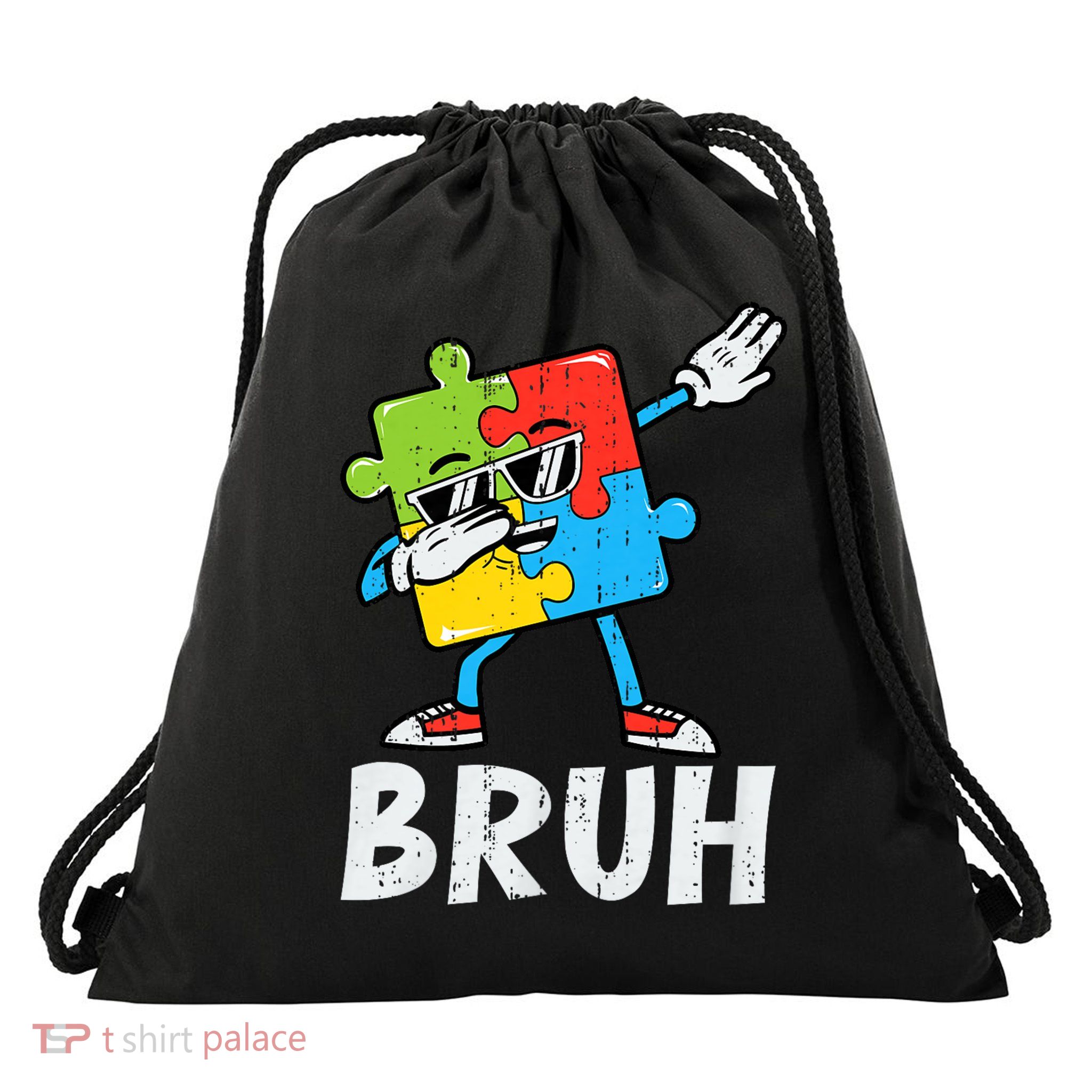 Autism Awareness Bruh Dabbing Puzzle Piece Dab Boy Teen Kids Drawstring Bag