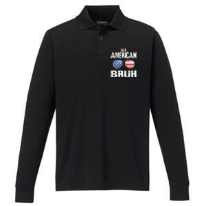 All American Bruh 4th Of July Patriotic Performance Long Sleeve Polo