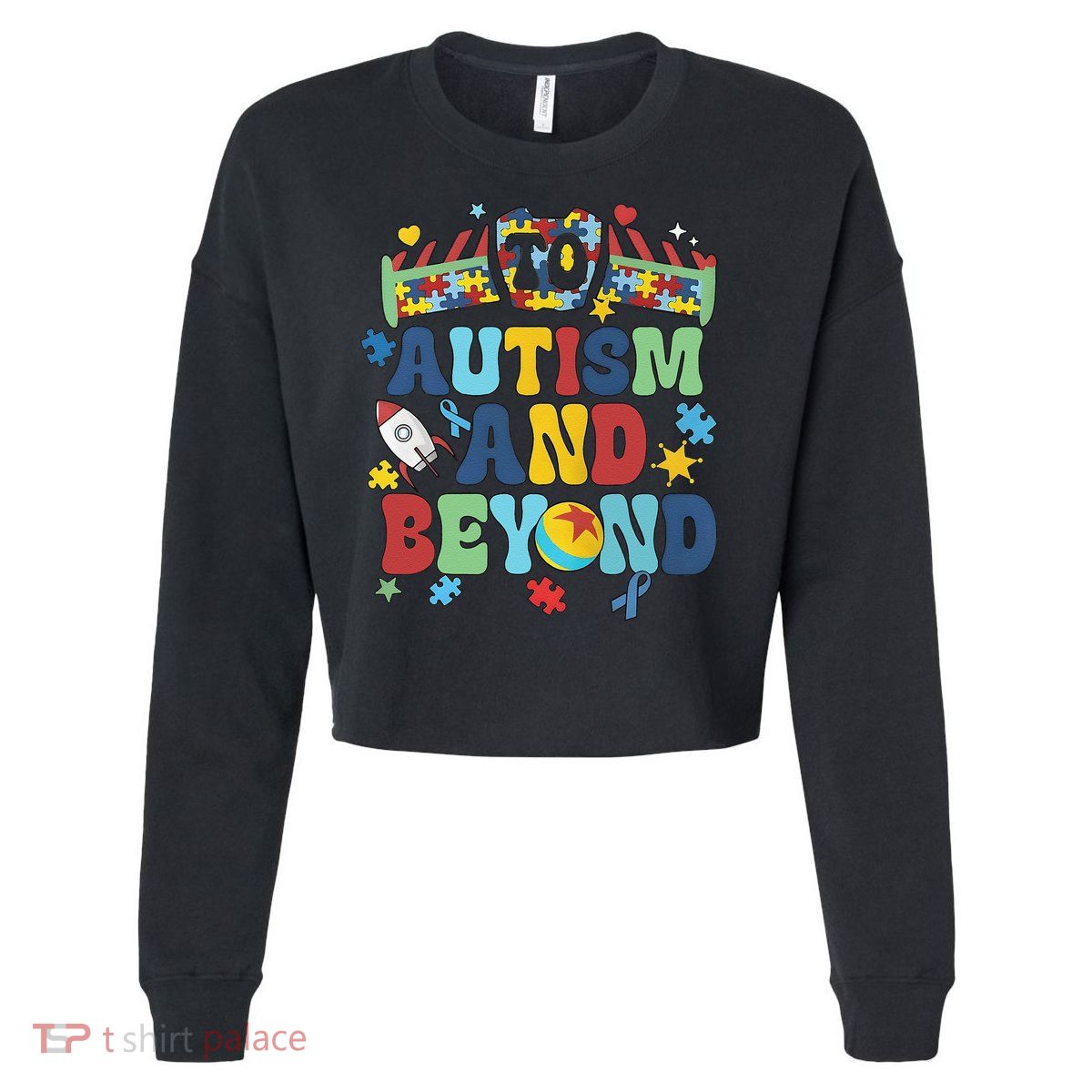 Autism And Beyond Autism Awareness Cowboy Cropped Pullover Crew