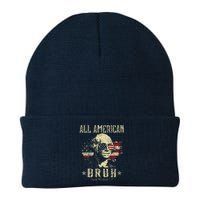 All American Bruh 4th Of July Patriotic Teens Knit Cap Winter Beanie