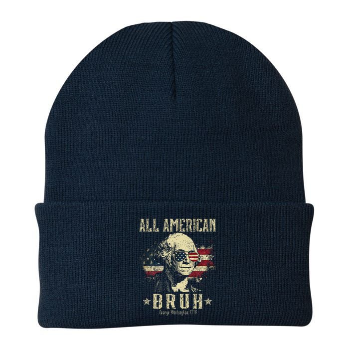 All American Bruh 4th Of July Patriotic Teens Knit Cap Winter Beanie