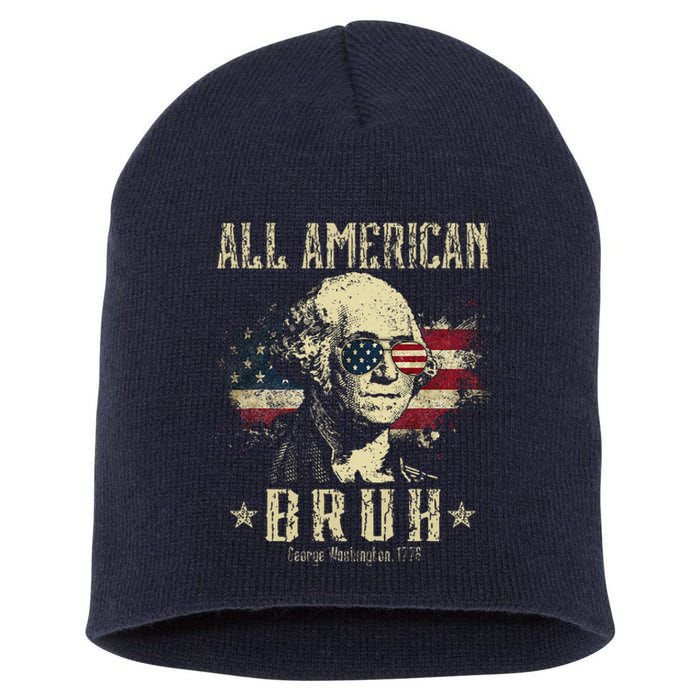 All American Bruh 4th Of July Patriotic Teens Short Acrylic Beanie