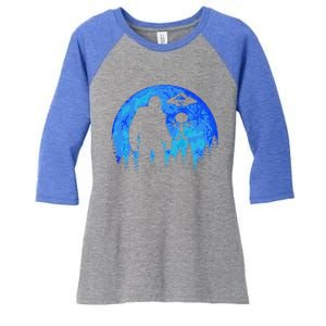 Alien And Bigfoot Believer Moon Halloween Costume Women's Tri-Blend 3/4-Sleeve Raglan Shirt