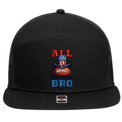 All American Bro Design 4th Of July Football Great Gift 7 Panel Mesh Trucker Snapback Hat