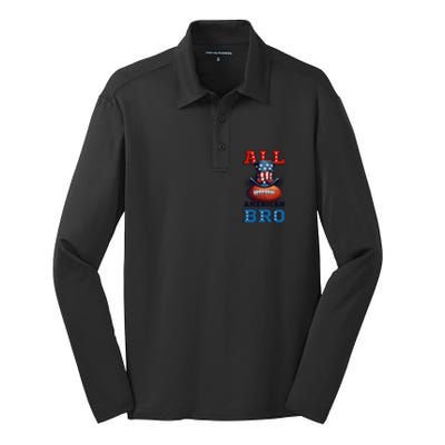 All American Bro Design 4th Of July Football Great Gift Silk Touch Performance Long Sleeve Polo