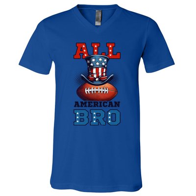 All American Bro Design 4th Of July Football Great Gift V-Neck T-Shirt