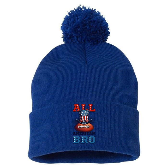 All American Bro Design 4th Of July Football Great Gift Pom Pom 12in Knit Beanie