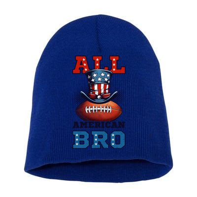 All American Bro Design 4th Of July Football Great Gift Short Acrylic Beanie