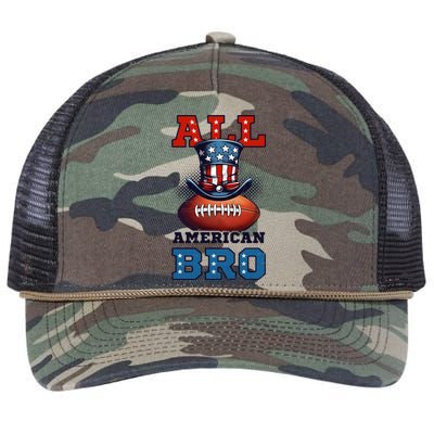 All American Bro Design 4th Of July Football Great Gift Retro Rope Trucker Hat Cap