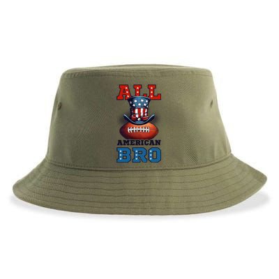 All American Bro Design 4th Of July Football Great Gift Sustainable Bucket Hat