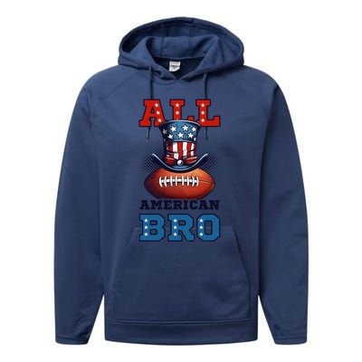 All American Bro Design 4th Of July Football Great Gift Performance Fleece Hoodie