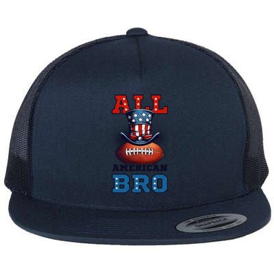 All American Bro Design 4th Of July Football Great Gift Flat Bill Trucker Hat