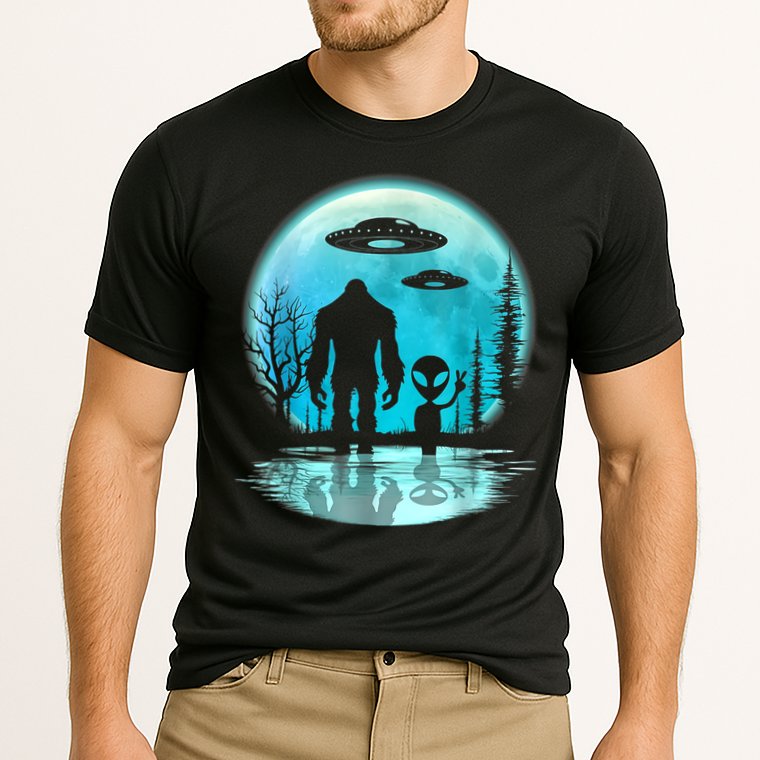Alien And Bigfoot Moon Cooling Performance Crew T-Shirt