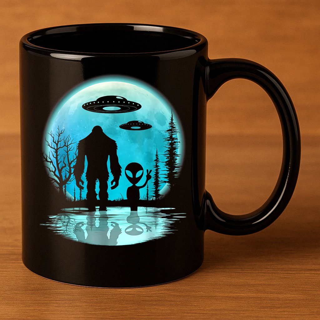 Alien And Bigfoot Moon 11oz C Handle Ceramic Mug