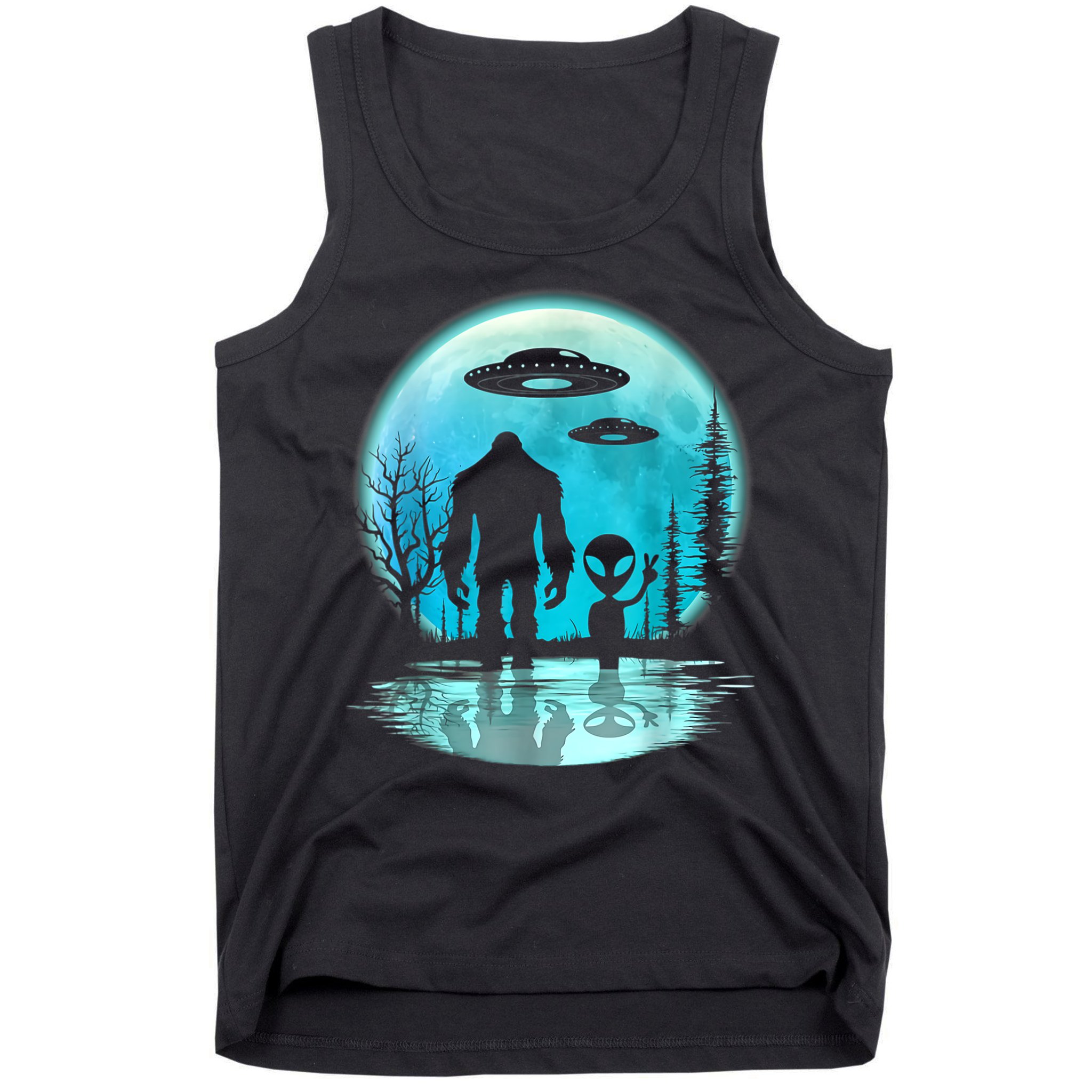 Alien And Bigfoot Moon Tank Top
