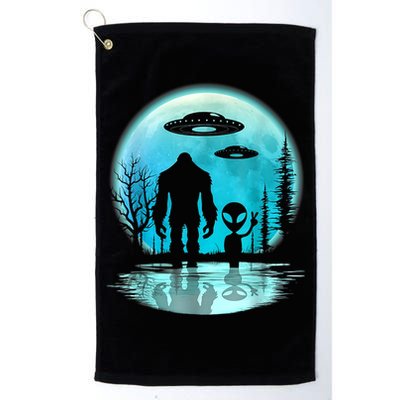 Alien And Bigfoot Moon Golf Towel
