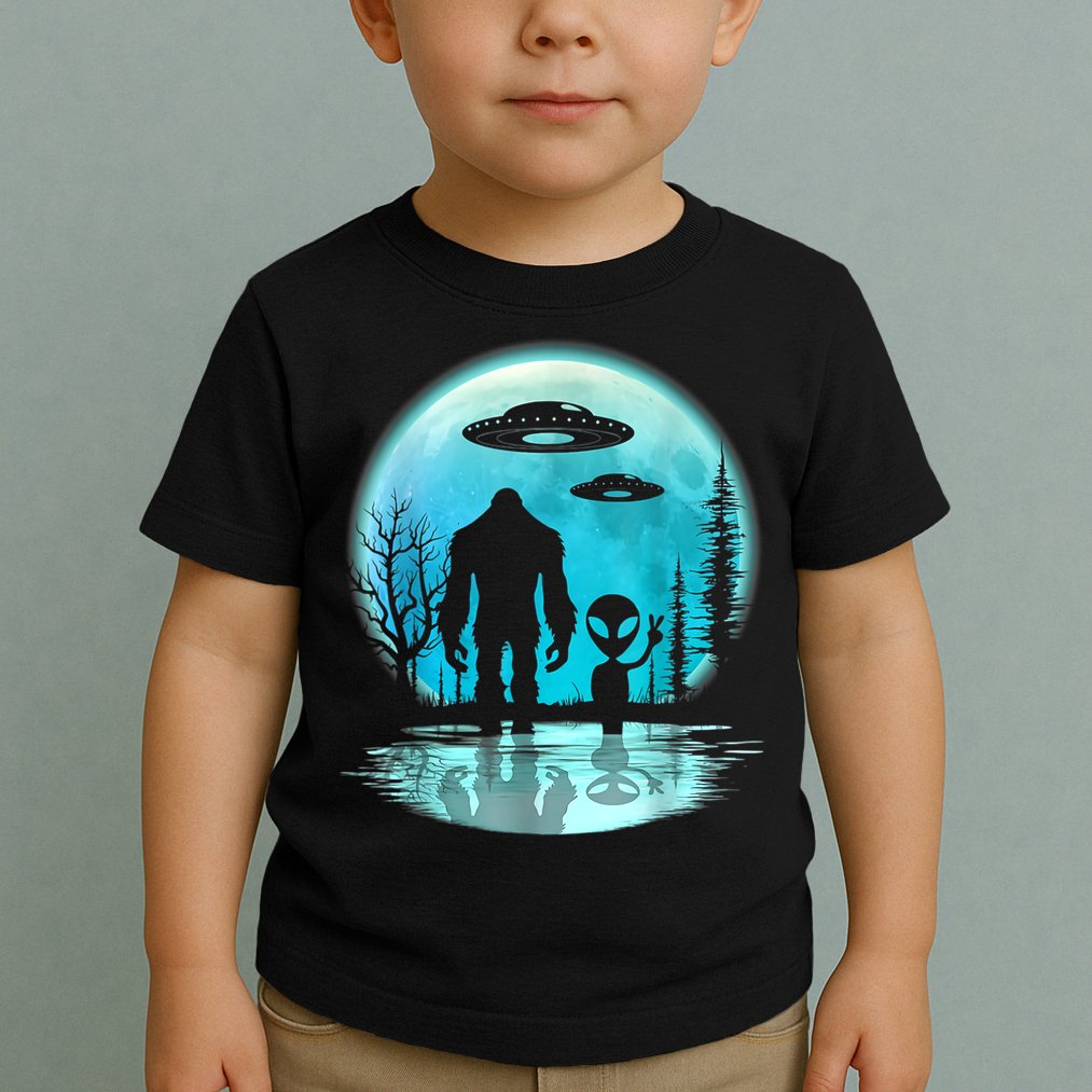 Alien And Bigfoot Moon Toddler T-Shirt