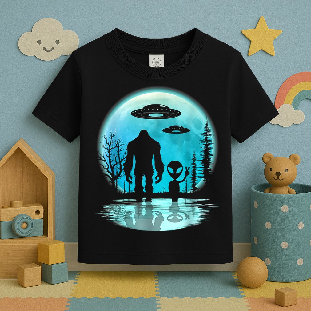 Alien And Bigfoot Moon Toddler T-Shirt
