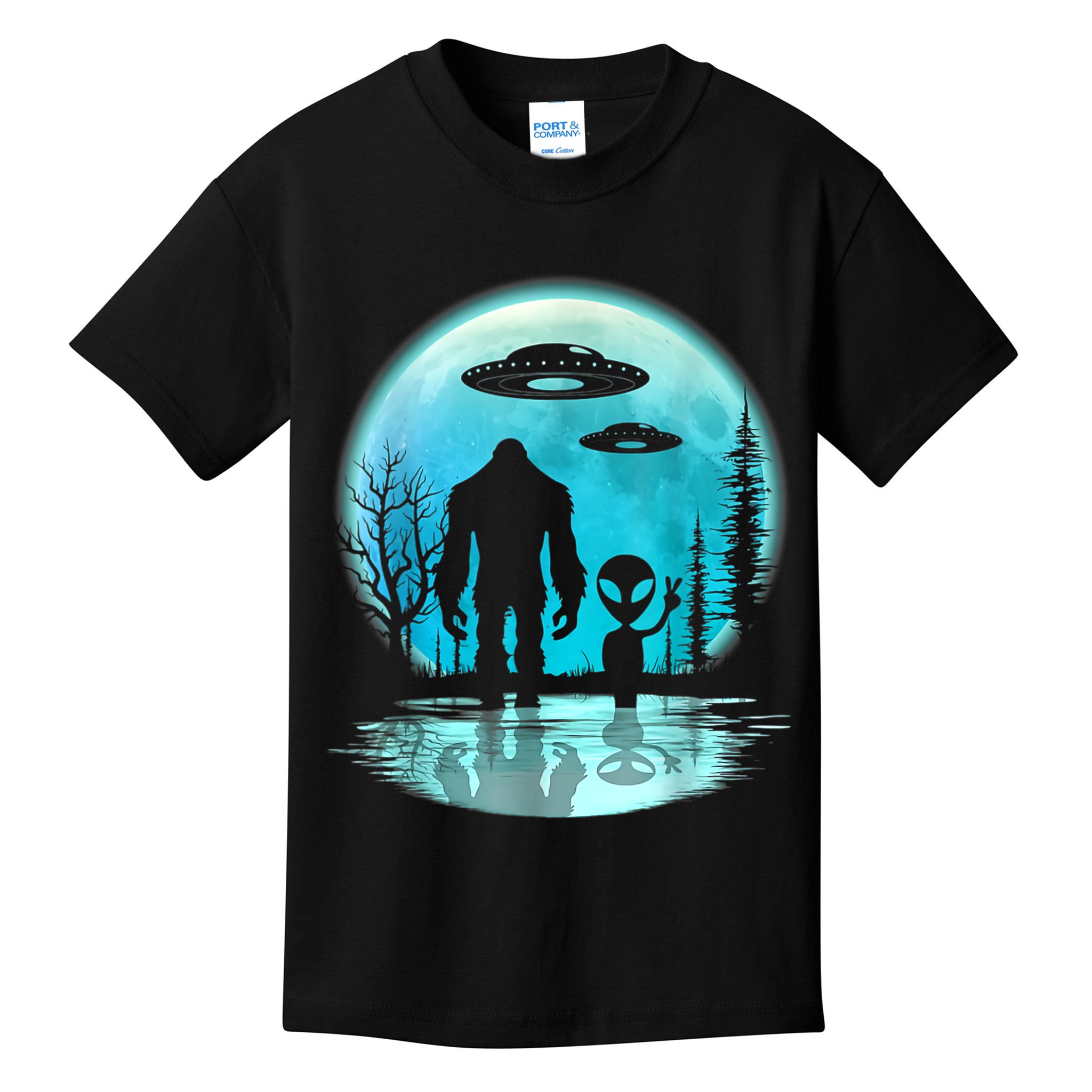 Alien And Bigfoot Moon Kids T-Shirt