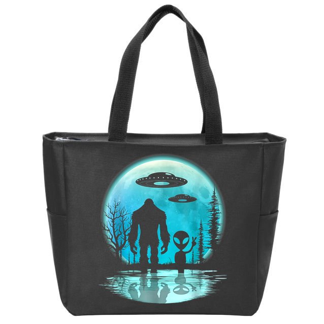 Alien And Bigfoot Moon Zip Tote Bag