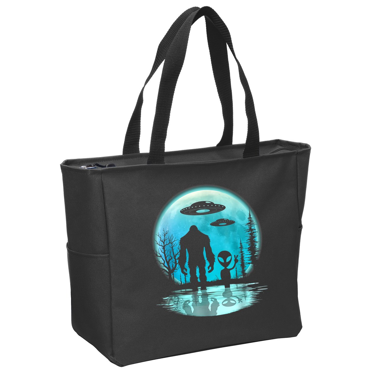 Alien And Bigfoot Moon Zip Tote Bag