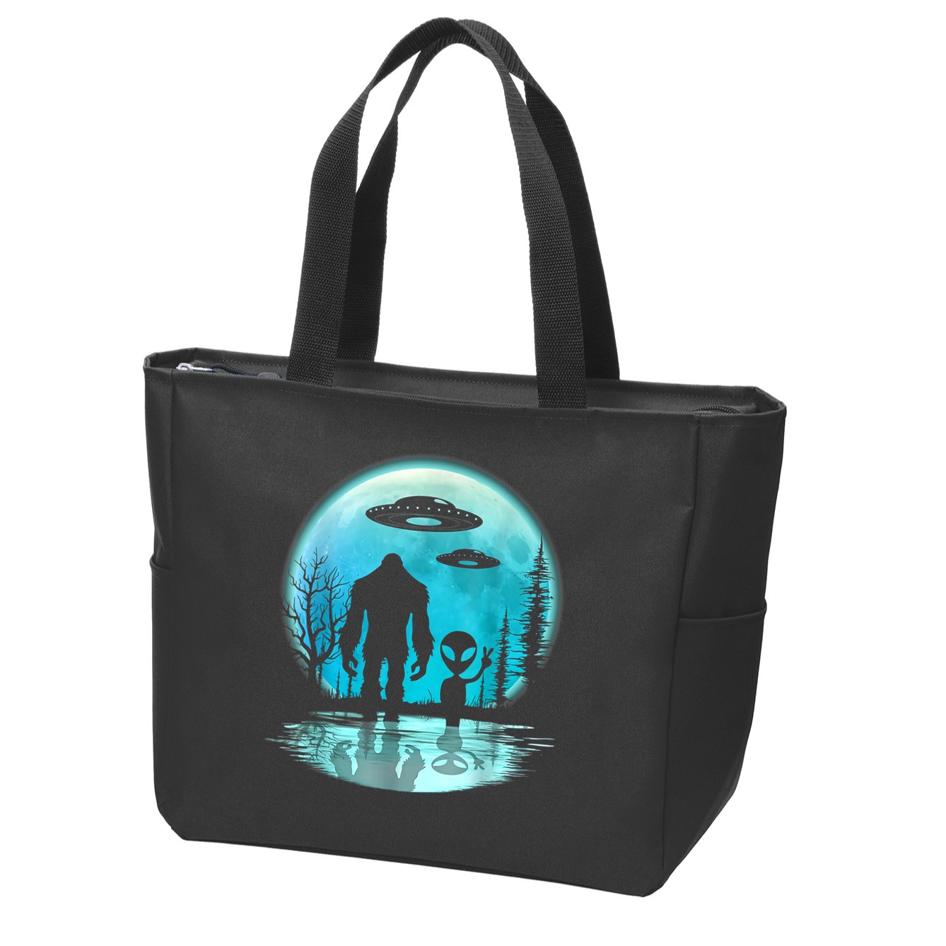 Alien And Bigfoot Moon Zip Tote Bag