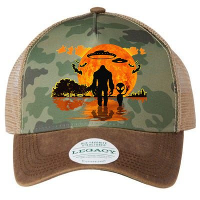 Alien And Bigfoot Sasquatch Moon Halloween Legacy Tie Dye Trucker Hat