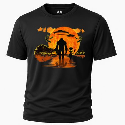 Alien And Bigfoot Sasquatch Moon Halloween Performance Shirt