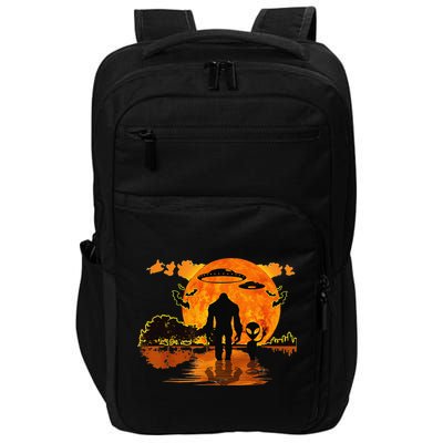 Alien And Bigfoot Sasquatch Moon Halloween Impact Tech Backpack
