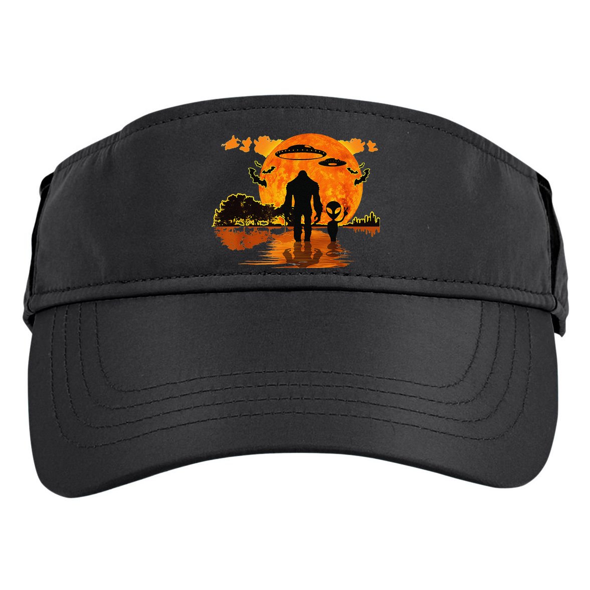 Alien And Bigfoot Sasquatch Moon Halloween Adult Drive Performance Visor