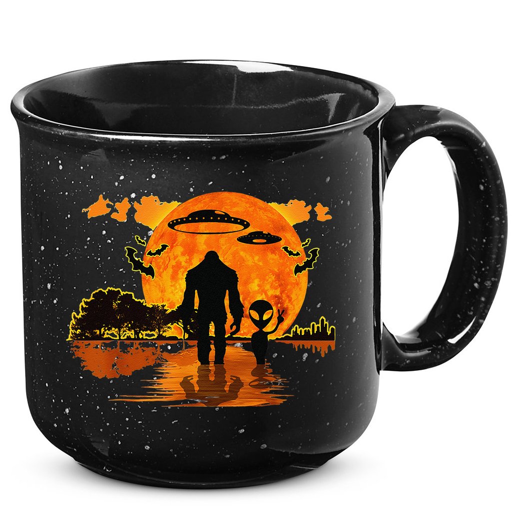 Alien And Bigfoot Sasquatch Moon Halloween 15oz Campfire Ceramic Mug