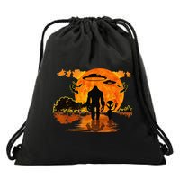 Alien And Bigfoot Sasquatch Moon Halloween Drawstring Bag