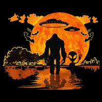 Alien And Bigfoot Sasquatch Moon Halloween Drawstring Bag