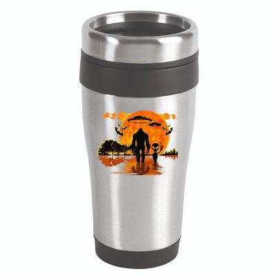 Alien And Bigfoot Sasquatch Moon Halloween 16oz Travel Tumbler