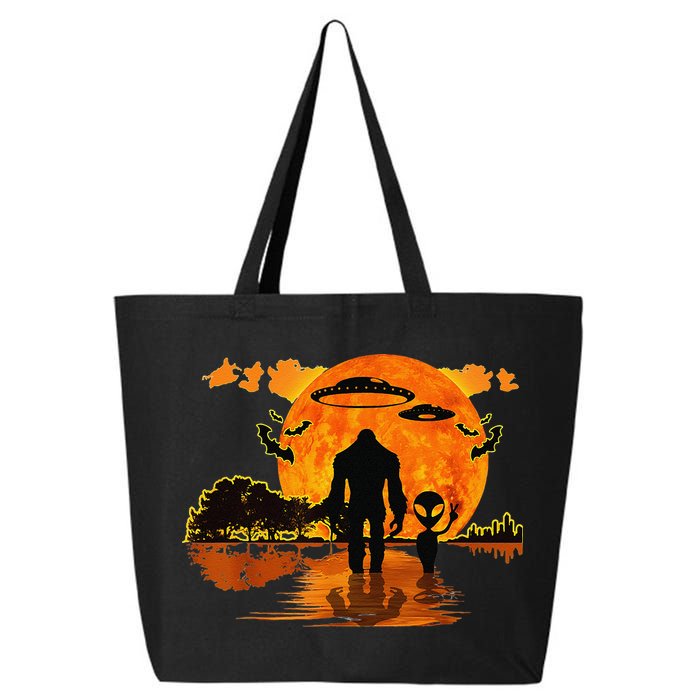 Alien And Bigfoot Sasquatch Moon Halloween 25L Jumbo Tote