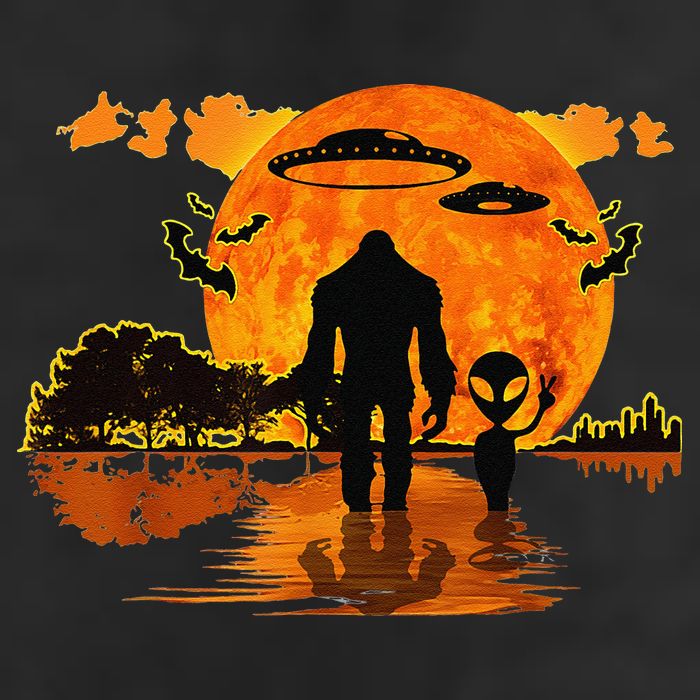 Alien And Bigfoot Sasquatch Moon Halloween 25L Jumbo Tote