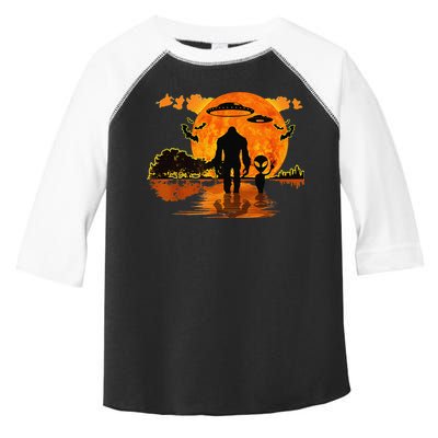 Alien And Bigfoot Sasquatch Moon Halloween Toddler Fine Jersey T-Shirt