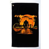 Alien And Bigfoot Sasquatch Moon Halloween Golf Towel