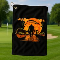 Alien And Bigfoot Sasquatch Moon Halloween Golf Towel