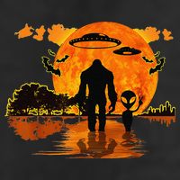 Alien And Bigfoot Sasquatch Moon Halloween Golf Towel