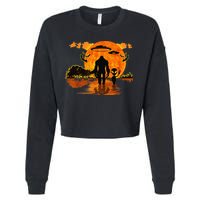 Alien And Bigfoot Sasquatch Moon Halloween Cropped Pullover Crew
