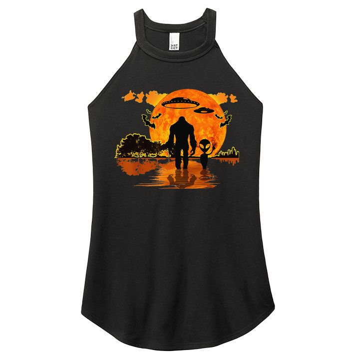 Alien And Bigfoot Sasquatch Moon Halloween Women's Perfect Tri Rocker Tank
