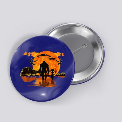 Alien And Bigfoot Sasquatch Moon Halloween Button