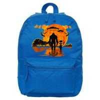 Alien And Bigfoot Sasquatch Moon Halloween 16 in Basic Backpack