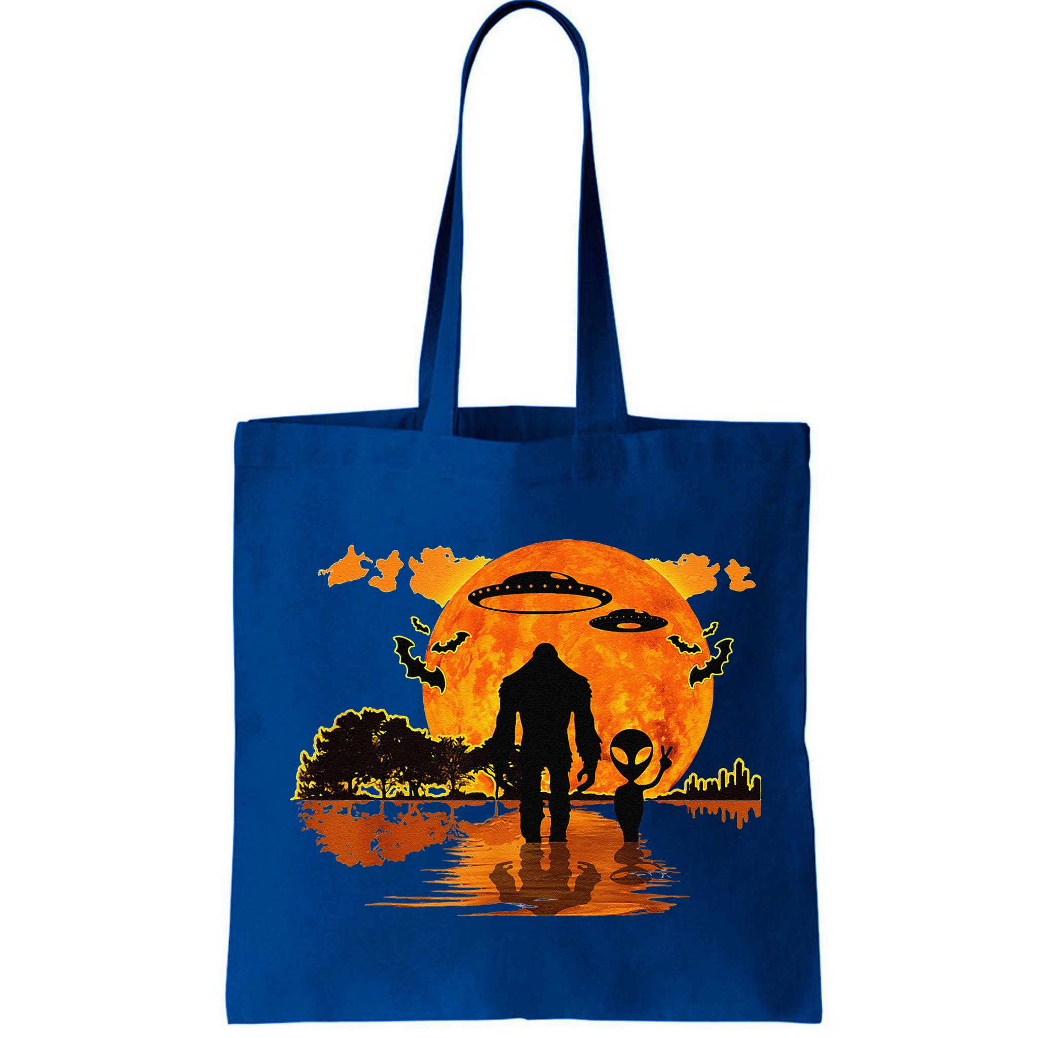 Alien And Bigfoot Sasquatch Moon Halloween Bag